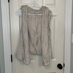 Dylan by True Grit Women's Cream Cozy Hooded Open Vest Sz Small Sherpa Soft